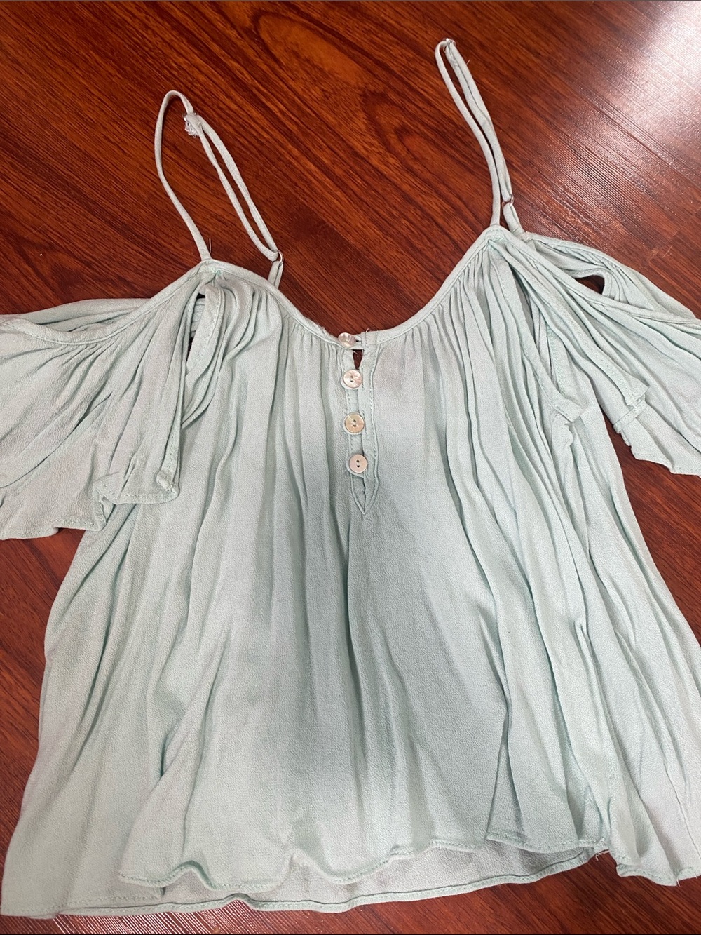 Honey Punch Mint Green Cold-Shoulder Button-Front Camisole
